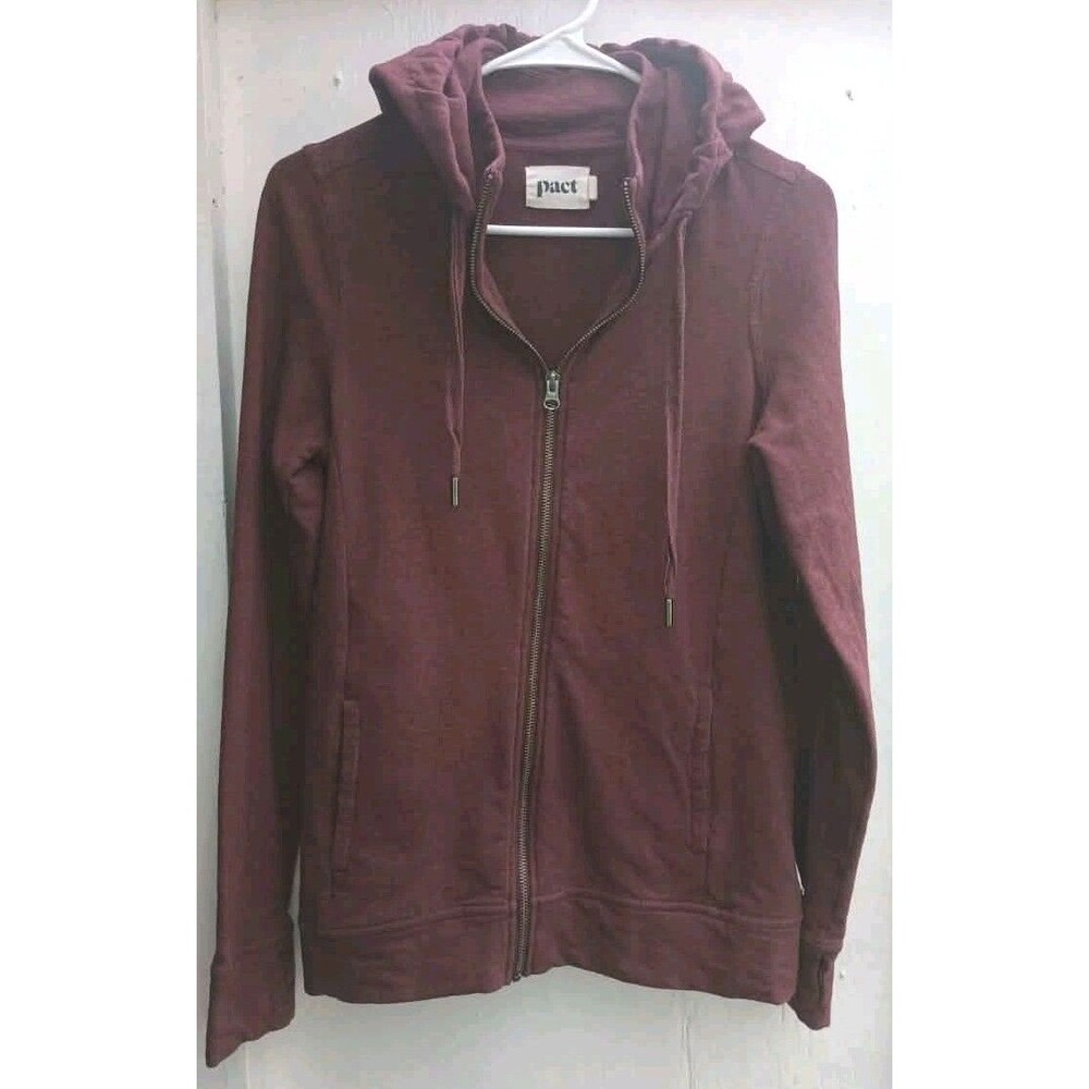 Pact Women S Burgundy Full Zip Hoodie Organic Cotton Pockets Long Sleeve Hygge